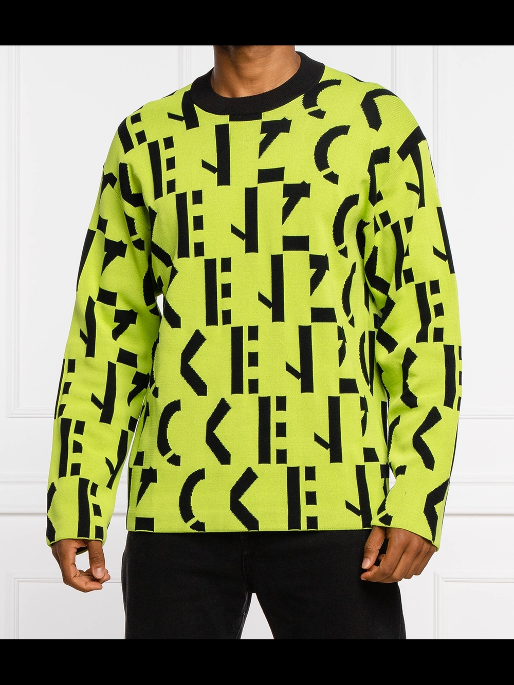 Kenzo Neon Lime and Black Graphic Crewneck Sweater